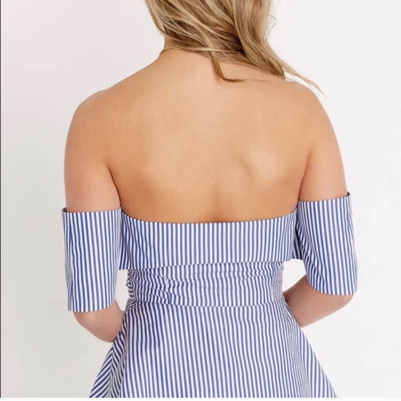 Buffalo David off the shoulder White Blue stripes - Picture 3 of 6